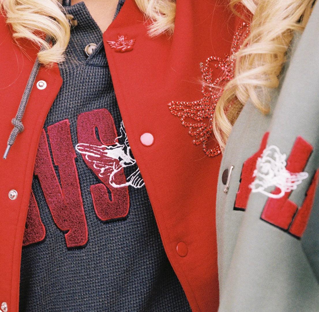 RED ROSES VELOUR VARSITY JACKET