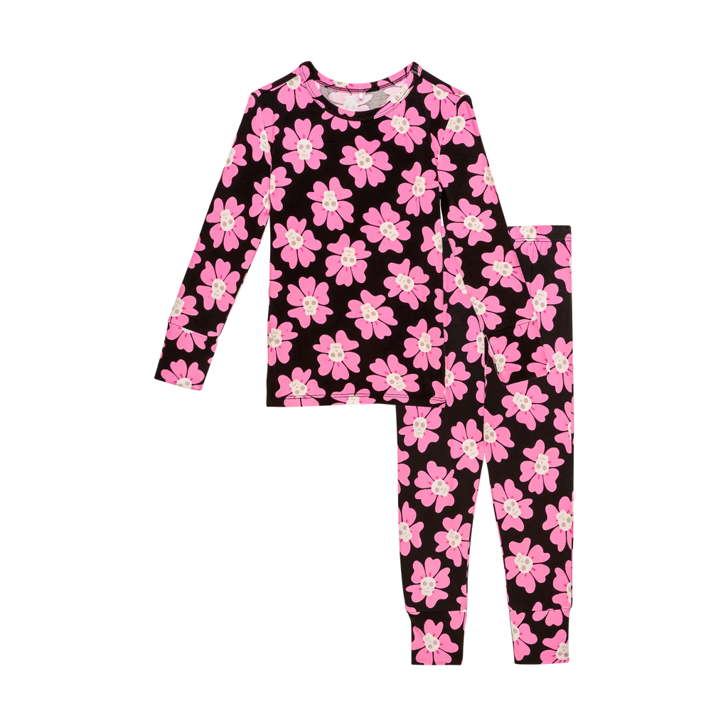 PINK AND BLACK SKULL TWO PIECE PAJAMA SET