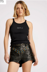 STUDDED JEWEL HIGH WAIST LEATHER SHORTS