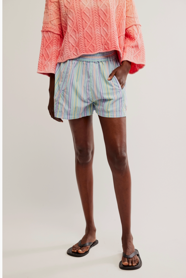 GET FREE STRIPED PULL ON SHORTS