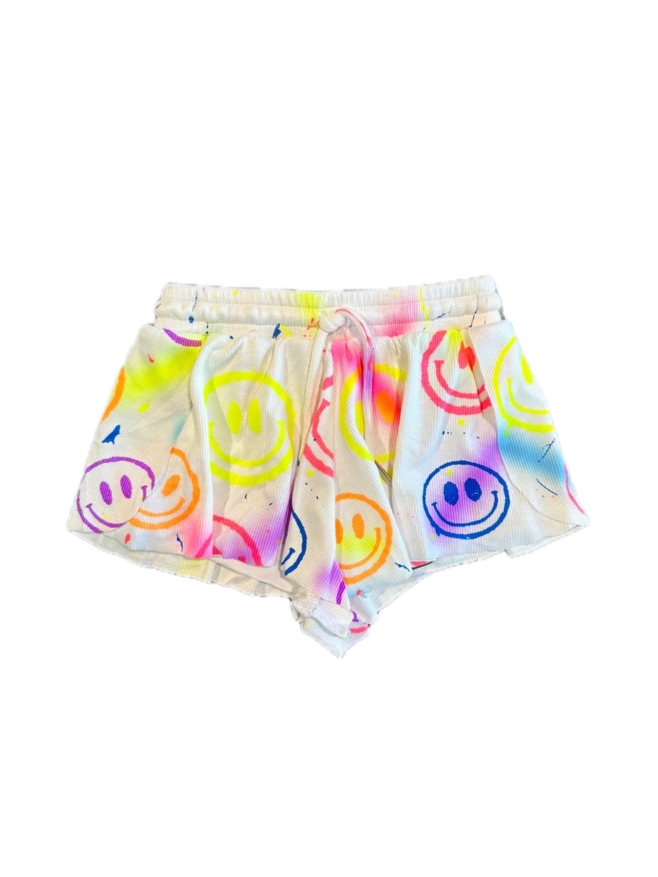 FBZ Air Brush Neon Smiley Splatter White Shorts - The Closet