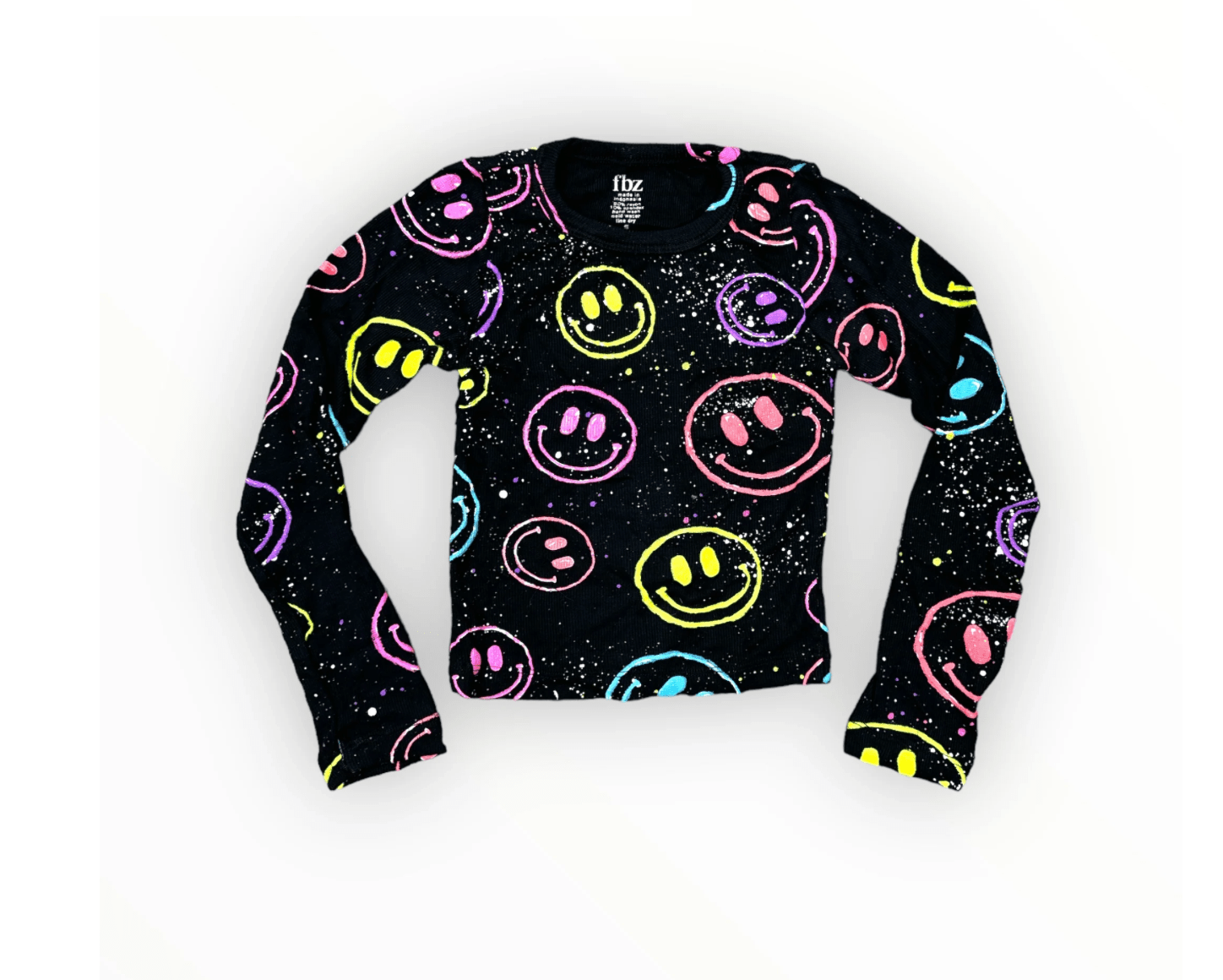 FLOWERS BY ZOE RIBBED LONG SLEEVE - BLACK/ NEON SMILEY - The Closet