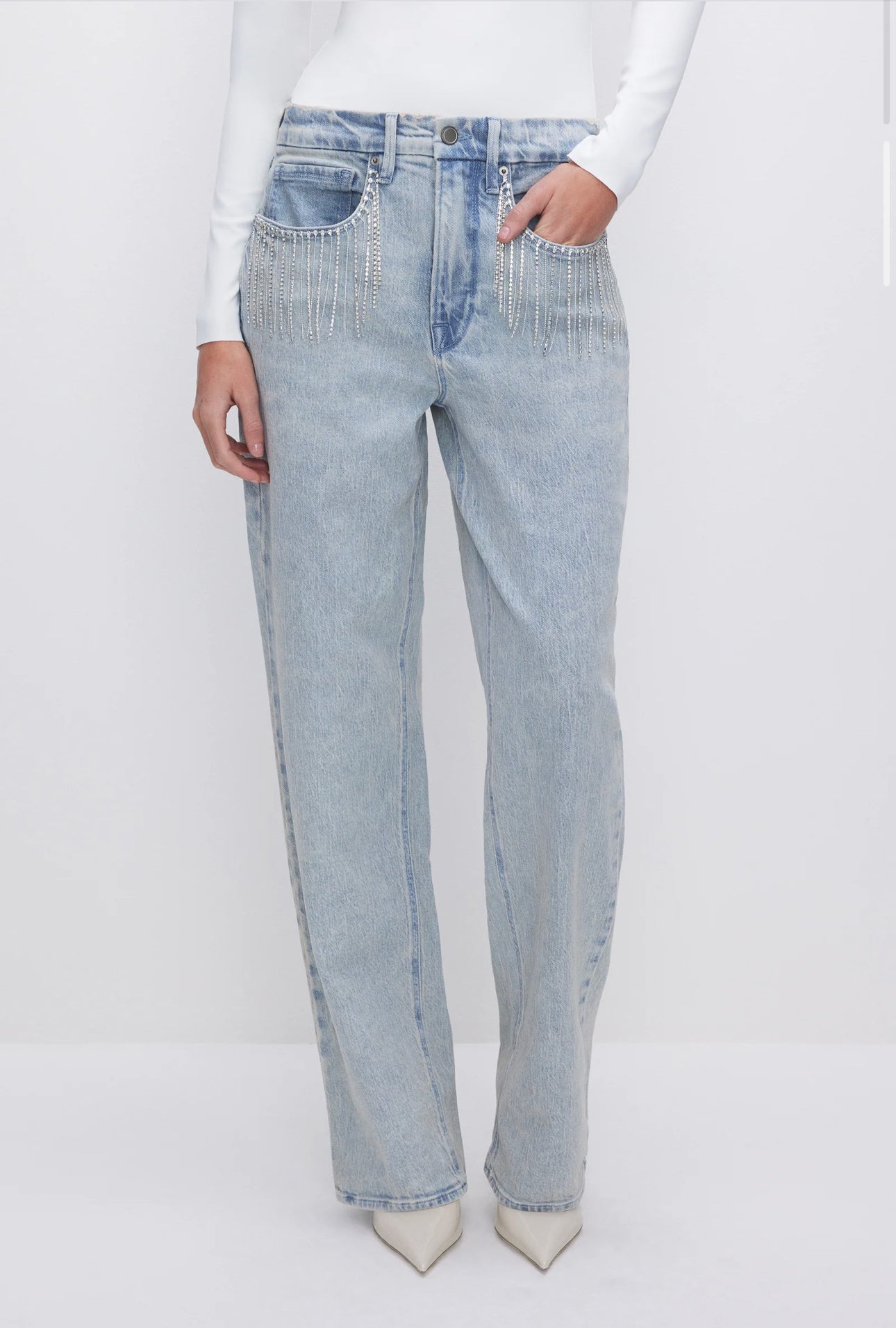 GOOD 90S DIAMOND FRINGE JEANS - The Closet