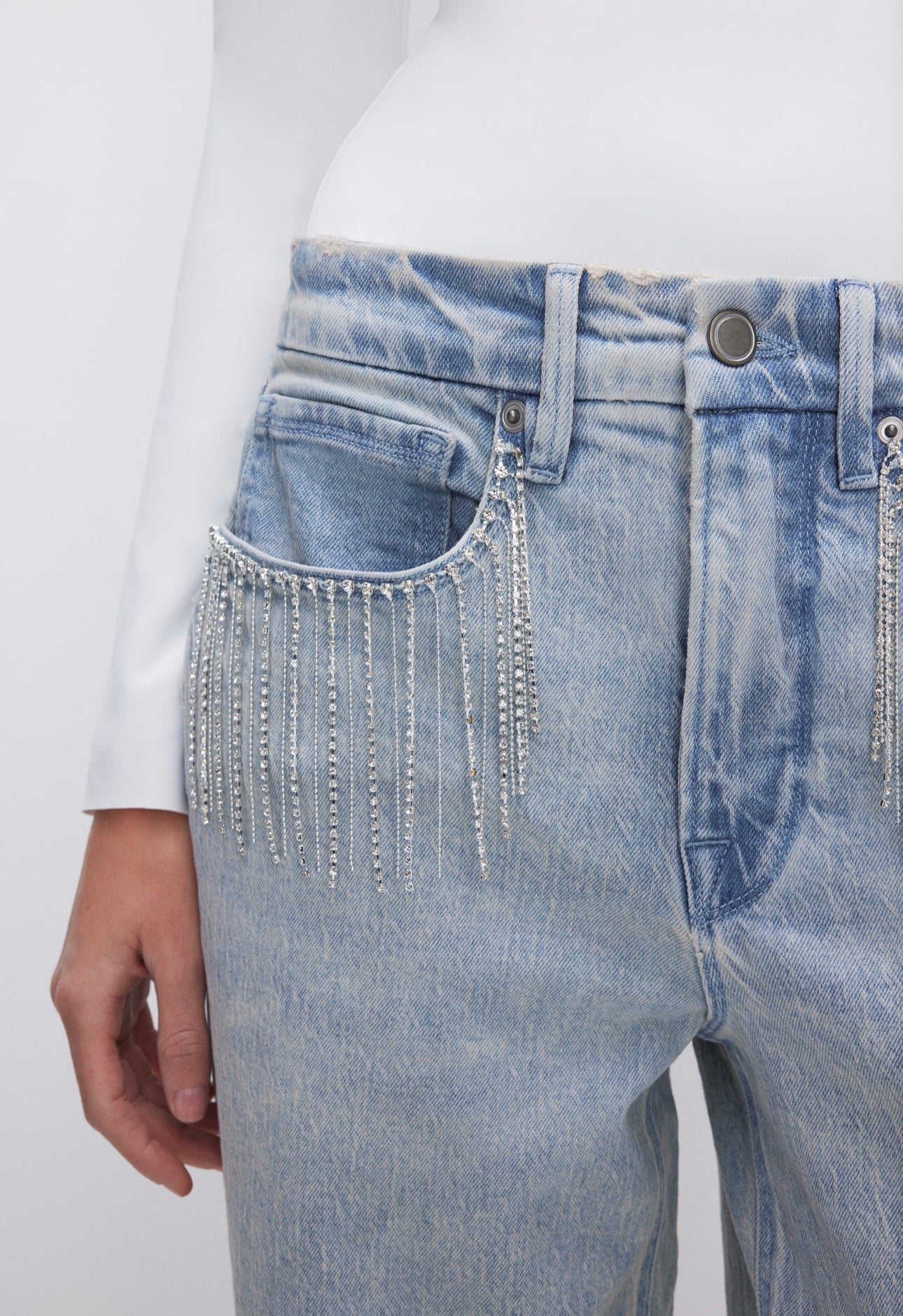 GOOD 90S DIAMOND FRINGE JEANS - The Closet