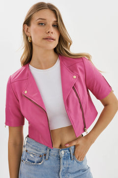 KIRSI GOLD CROPPED BIKER JACKET - The Closet