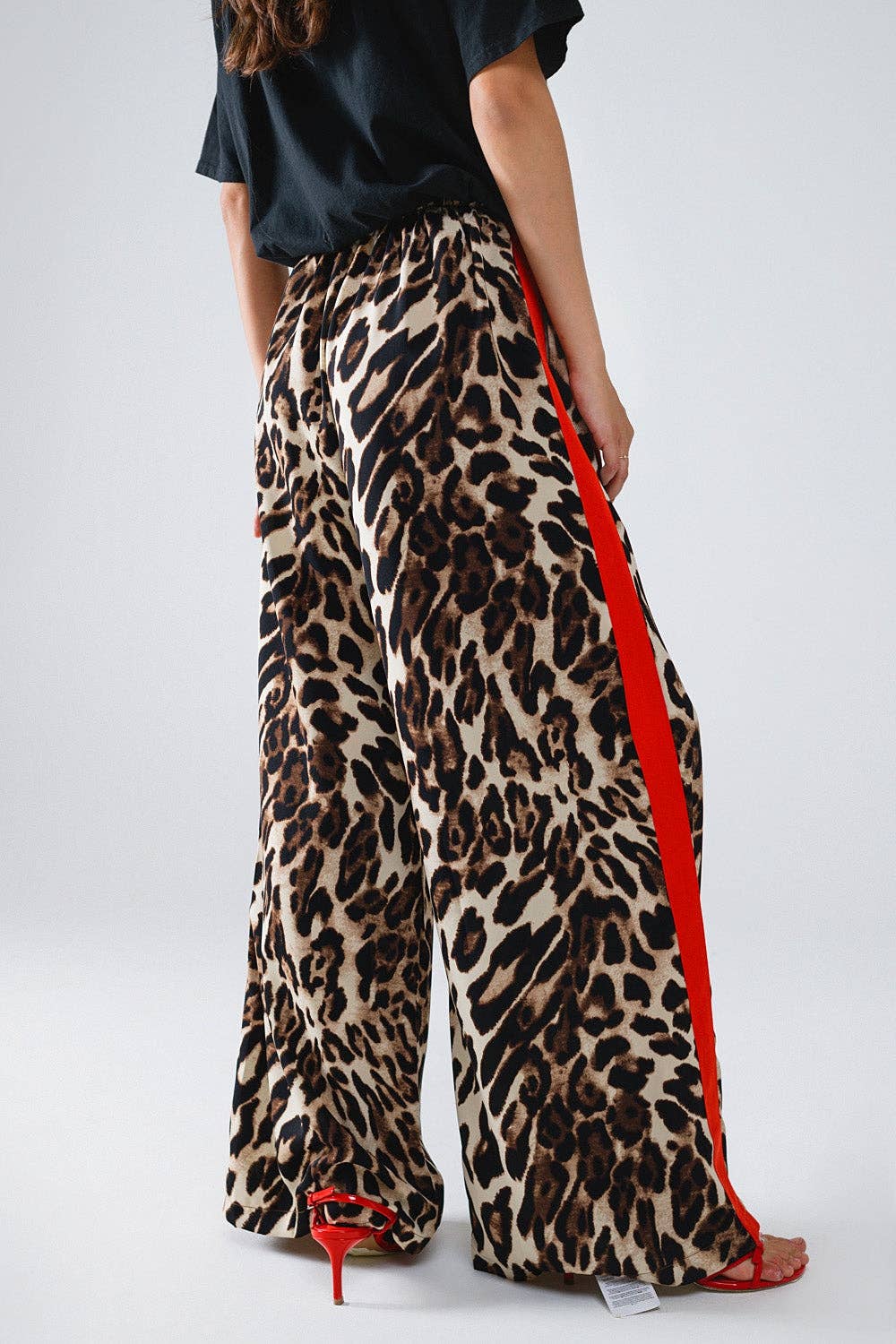 Leopard Straight Pants With Red Stripes Down The Sides - The Closet