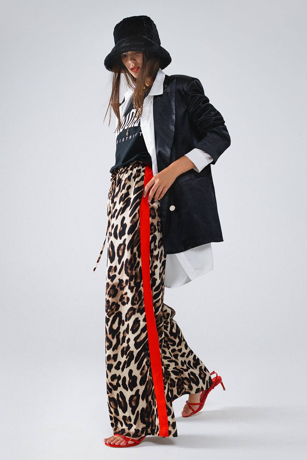 Leopard Straight Pants With Red Stripes Down The Sides - The Closet