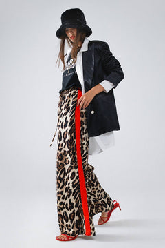 Leopard Straight Pants With Red Stripes Down The Sides - The Closet