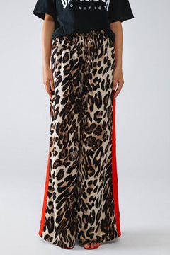 Leopard Straight Pants With Red Stripes Down The Sides - The Closet