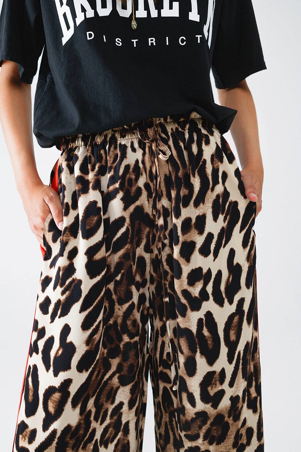 Leopard Straight Pants With Red Stripes Down The Sides - The Closet