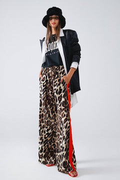 Leopard Straight Pants With Red Stripes Down The Sides - The Closet