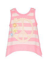 PEACE TANK TOP WITH SHARK BITE HEM AND CONTRAST RIB BAND - The Closet