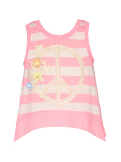 PEACE TANK TOP WITH SHARK BITE HEM AND CONTRAST RIB BAND - The Closet