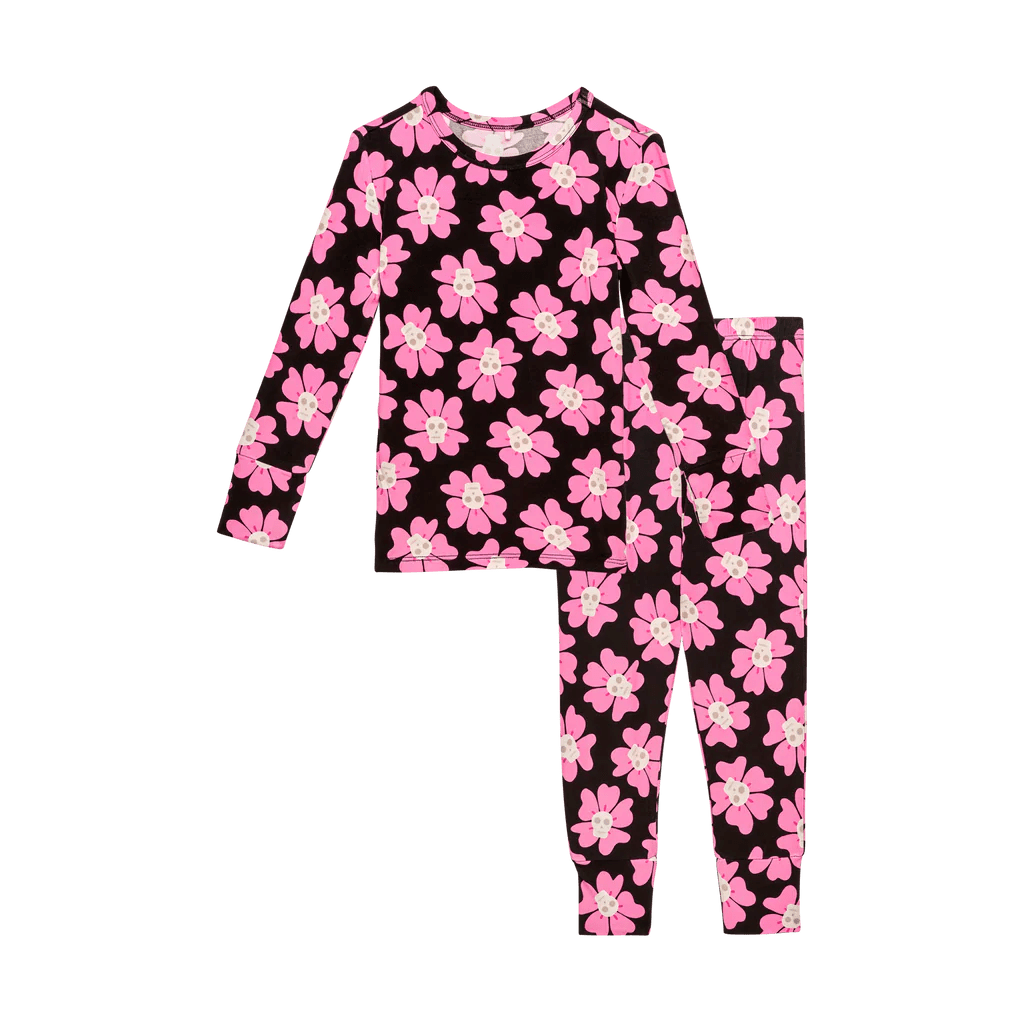 PINK AND BLACK SKULL TWO PIECE PAJAMA SET - The Closet