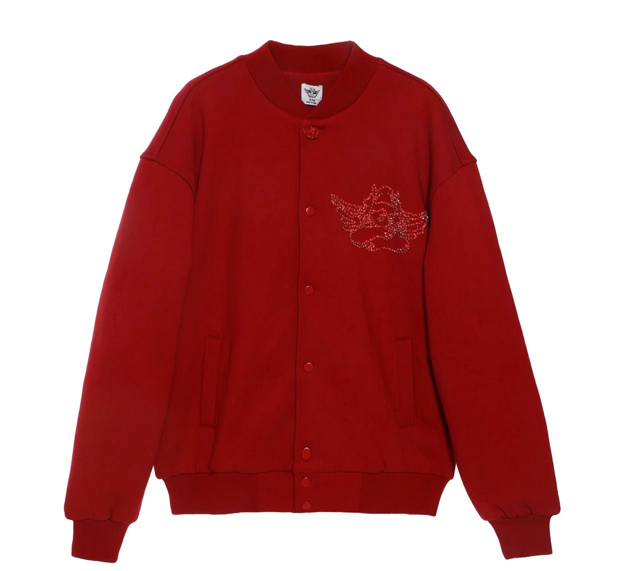 RED ROSES VELOUR VARSITY JACKET - The Closet