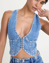 STUDDED DENIM VEST - The Closet